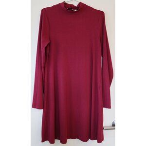 Reitmans Mock Neck Fit Flare Long Sleeve Dress Pink L